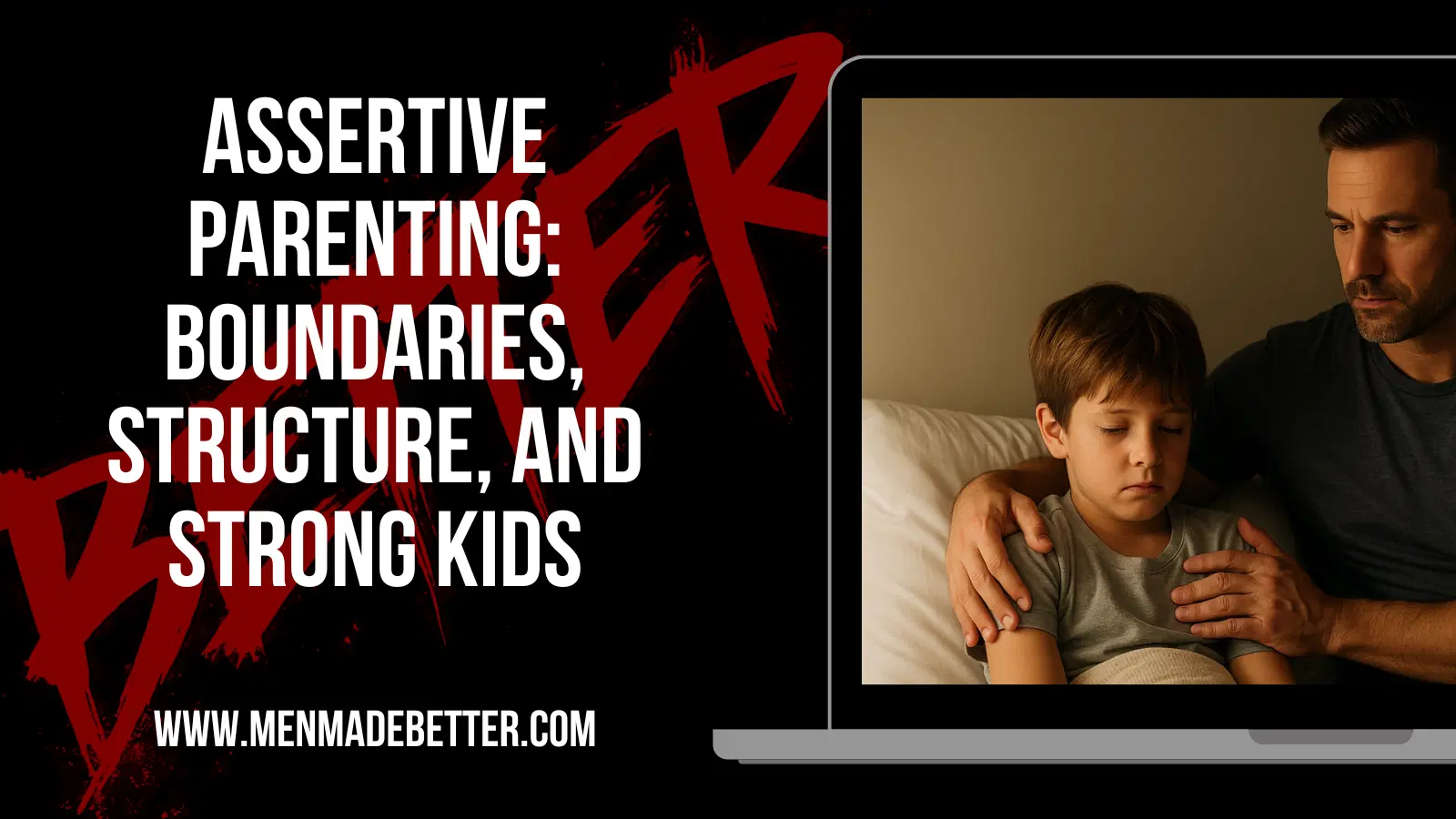 ‘Father leading his child through a calm bedtime routine—assertive parenting in action’