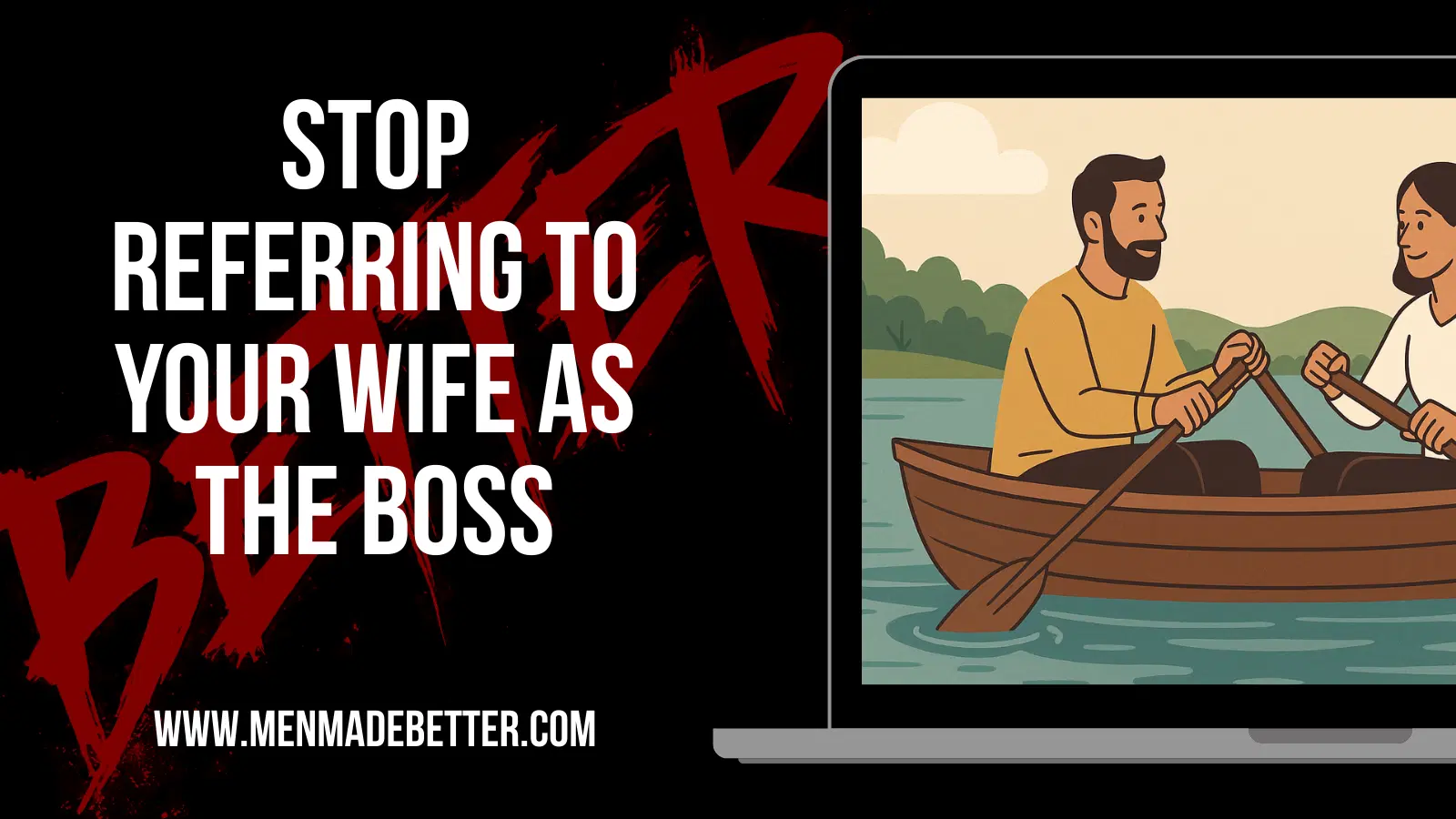 'Man and woman standing together as co-leaders, not boss and employee'